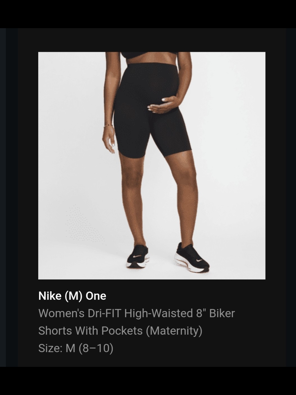 Nike Black High-Waisted Maternity Bike Shorts